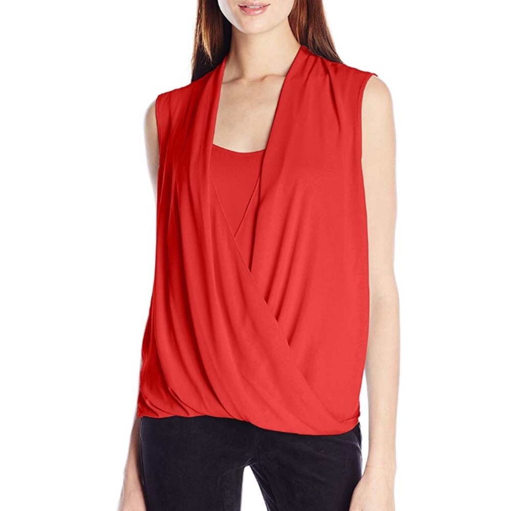 BCBG MAXAZRIA Low High Coral Draped Top